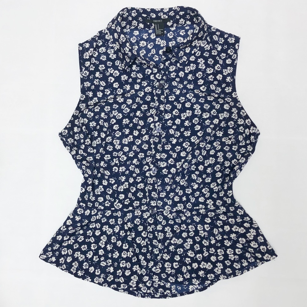 Forever 21 S Blouse Top Sleeveless Peplum Flowers